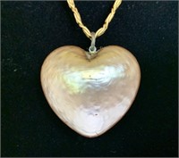 Miriam Haskell Huge Pearl Heart Pendant on 30"