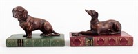 Leather Bounded Books With Dog Paperweight, 2