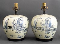Chinese White & Blue Porcelain Ginger Vase Lamp, 2
