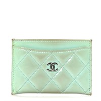 Chanel Green Patent Quilted Leather Card Holder