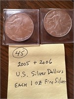 2005 & 2006 US silver dollars 1oz each