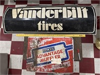 2 old signs Vanderbilt Tires & Advantage Mufflers