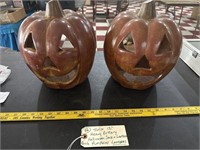2 pottery jack o lanterns pumpkins halloween