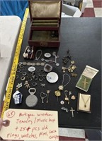 Old jewelry music box & contents jewelry Coca Cola