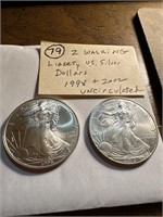 1998 & 2002 walking liberty US silver dollars