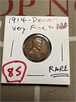 1914 D Lincoln wheat cent penny very fine