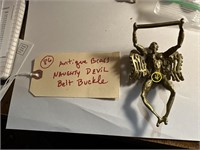 Antique brass naughty naked devil belt buckle