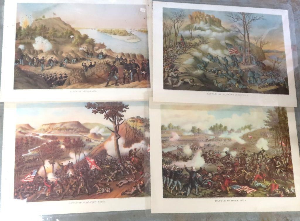 Four (4) Vintage 18"x24" Civil War Lithographs