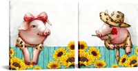Cute Pig Couple Lying on the Fence Art