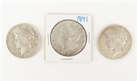 Coin  1891-P Morgan+Peace 1926-S+1934-P VF-AU