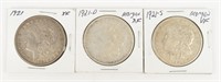 Coin (3) 1921 PDS  Morgan Silver Dollars AU