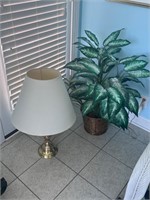 Brass lamp and faux plant