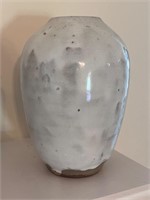 Stamped pottery vase glazed