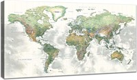 World Map Canvas Wall Art 20x40