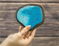 Large Sterling Silver Turquoise Belt Buckle