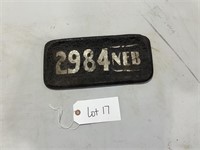 Antique NE Leather License Plate