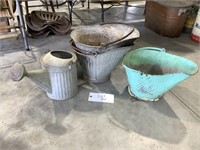 Lot of 1 Watering Can and 4 Coal Buckets