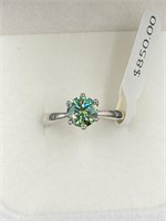 1.00 Carat Green Diamond Moissanite Ring GRA