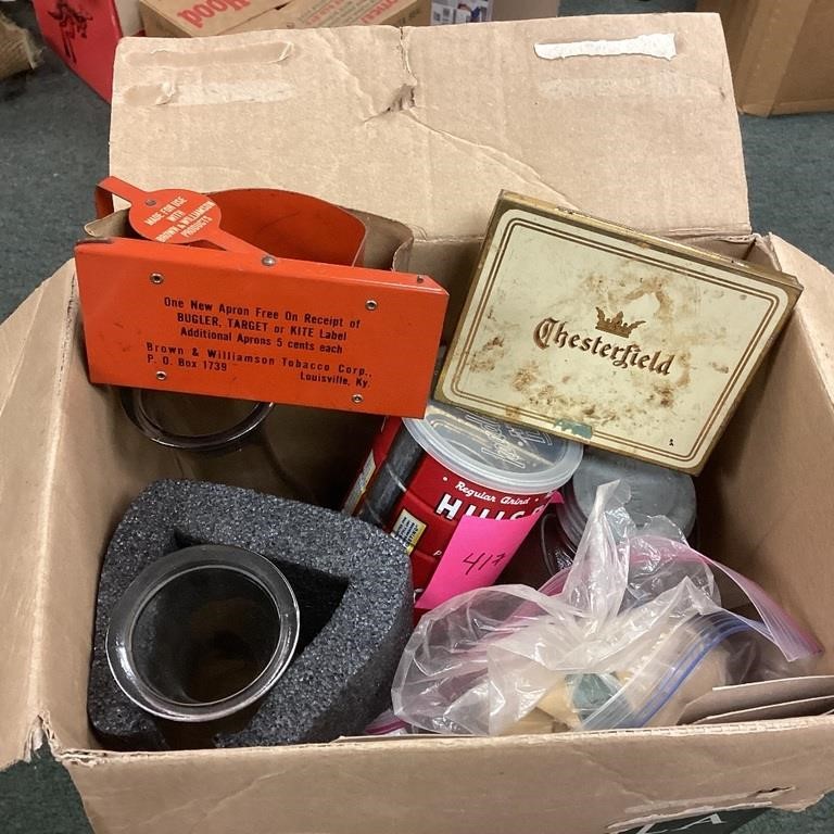 Box of Vintage Tobacco Supplies & misc. items