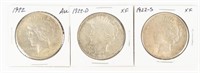 Coin 3 Peace Dollars 1922 PDS XF-AU
