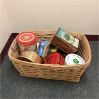 Basket of Vintage Tins