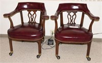 Pair of maroon leather open arm waiting/side