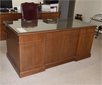 Mahogany executive style desk with glass