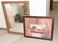 Oak framed wall mirror and Safari print