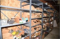 (4) Shelving units full of Plumbing and Heater