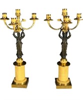 PAIR OF GILT BRONZE FRENCH EMPIRE STYLE CANDELABRU