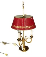 ANTIQUE BOUILLOTTE BRASS LAMP WITH TOLE SHADE
