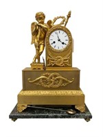 Antique Bronze Putti Clock w/ Porcelain Dial