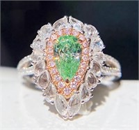 0.8ct Natural Green Diamond 18Kt Gold Ring