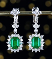 4.3cts Zambian Emerald 18Kt Gold Earrings