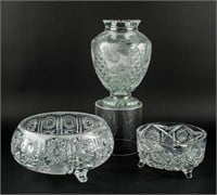 Lot of 3 Cut Glass / Crystal Bowls / Vase