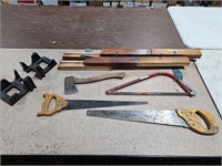 saws, hatchet, & drawer slides for work bench