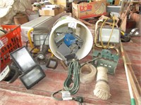 SHOP LIGHTS, BUCKET OF ELECTRICAL BOXES, MORE