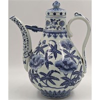 Fine Chinese Blue & White Porcelain Tea Pot With