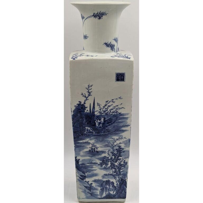 Large Chinese Blue & White Scenic Porcelain Vase