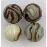 Marbles: Lot Of 4 Machine Made Brown Swirls On Cr