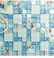 Crackled Glass Backsplash Blue Tiles 10 pcs