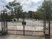 IRON ENTRYWAY WITH GATES COLUMBS 10 FT TALL OVERAL