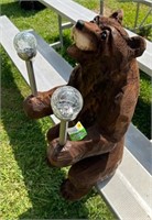 Bench sitting bear with solar lights, 27"