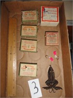 Vintage Pflueger fish hooks & Frog lure