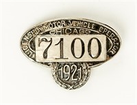 CHICAGO LICENSED MOTOR VEHICLE OPERATOR BADGE 1921