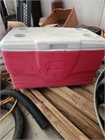 Coleman Red Cooler with White Lid and Cupholders