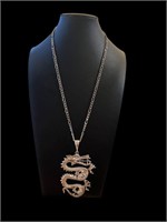 14k White Gold Dragon Figaro Chain Necklace