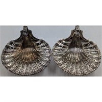 Pair Of English Sterling Silver Shell Dishes With