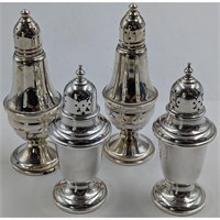 Estate Lot Of 4 Sterling Silver Salt Shakers, Two