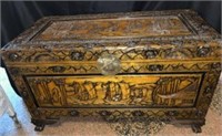 Wood Carved Chest w/ Ship Motif